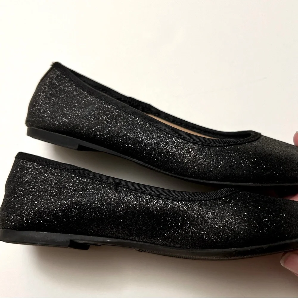 Girls Sparkly Black Ballet Holiday Flats Wedding Party Celebration Size 13